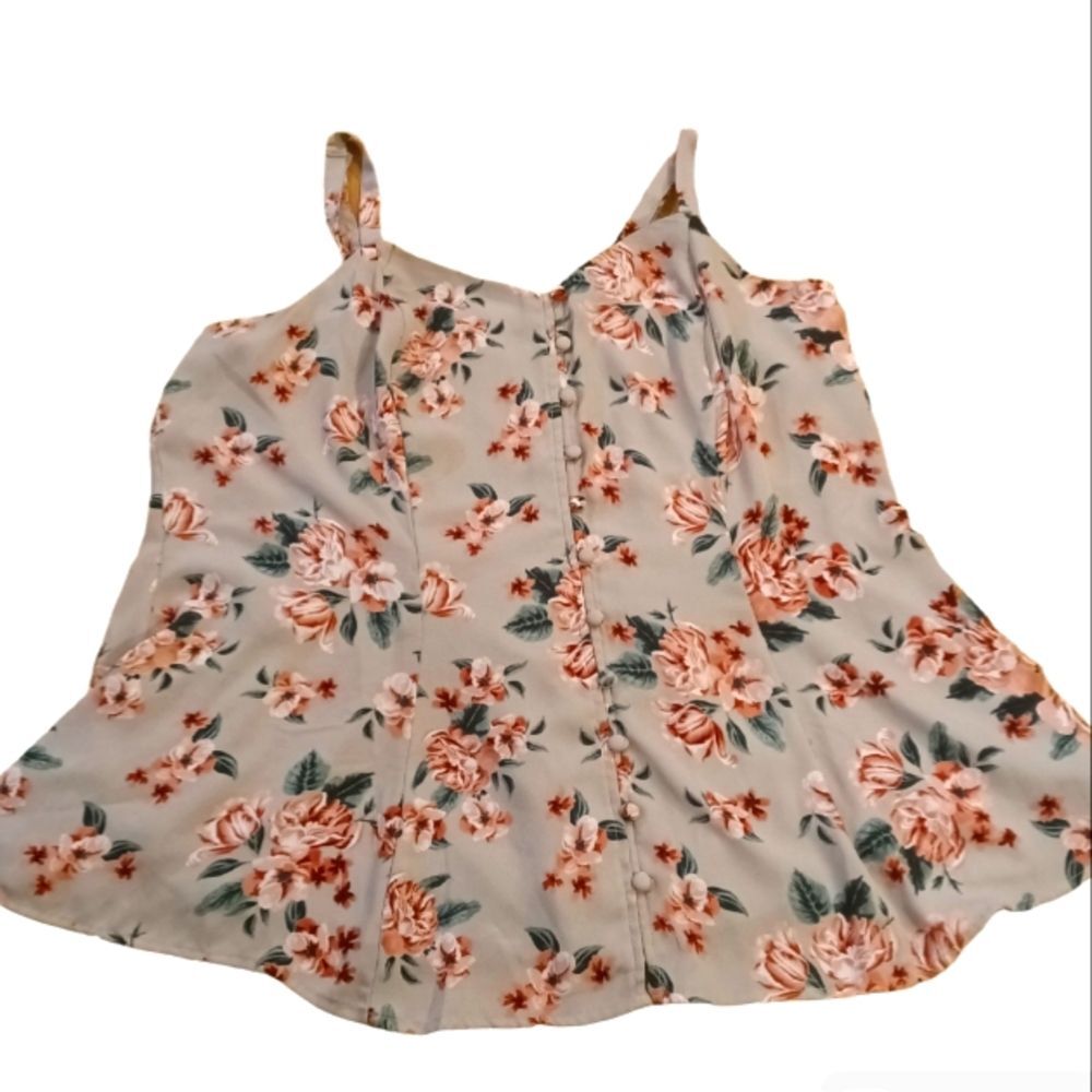 Torrid Grey Pink Floral Fit and Flare Smocked Back Cami Top Sz 1
